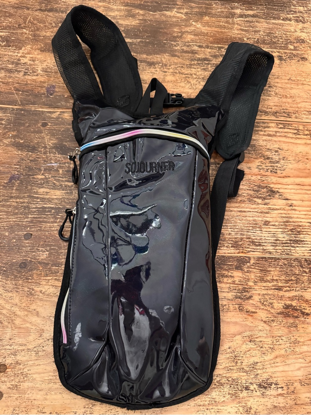 HYDRATION PACK BACKPACK (SMALL) Black patent shiny water Sling Bag
